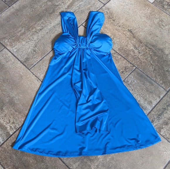 Jewel Toned Vibrant Blue Silky Party Holiday Dress Size S Blue - Picture 2 of 12